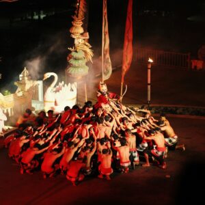 A large group of people dressed in costumes