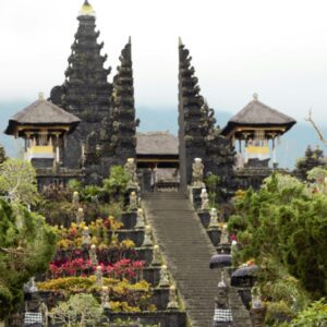 a large temple with many pointed roofs